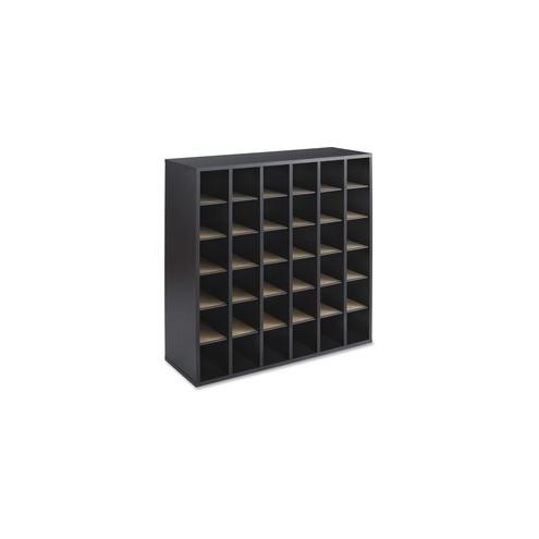 Safco Laminate Wood Mail Sorter - 36 Compartment(s) - Compartment Size 5" x 4.88" x 11.75" - 32.8" Height x 33.8" Width x 12" Depth - Recycled - Black - Particleboard, Plastic, Fiberboard - 1Each