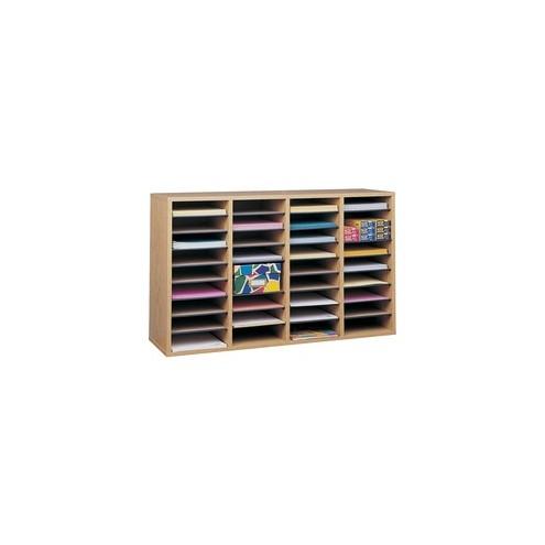 Safco Adjustable Shelves Literature Organizers - 36 Compartment(s) - Compartment Size 2.50" x 9" x 11.50" - 24" Height x 39.4" Width x 11.8" Depth - Medium Oak - Wood - 1 / Each