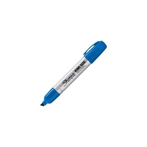 Sharpie King-Size Permanent Markers - Chisel Marker Point Style - Blue - Silver Plastic Barrel - 12 / Dozen