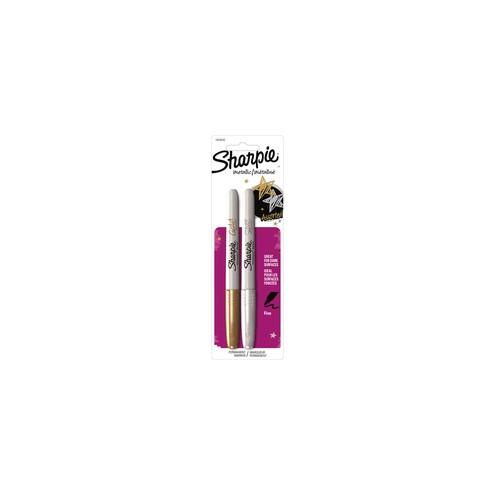 Sharpie Metallic Fine Point Permanent Marker - Fine Marker Point - Gold, Silver Alcohol Based Ink - 2 / Pack