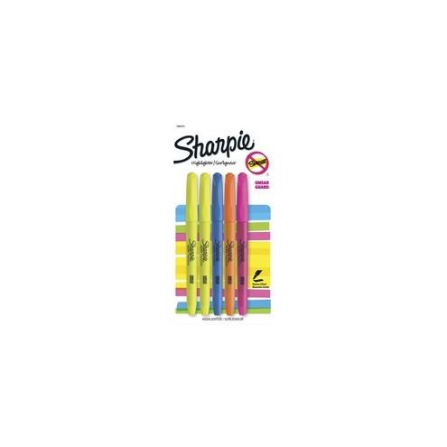 Sharpie Accent Smear Guard Highlighter - Narrow Marker Point - Chisel Marker Point Style - Yellow, Blue, Pink, Orange - 5 / Pack