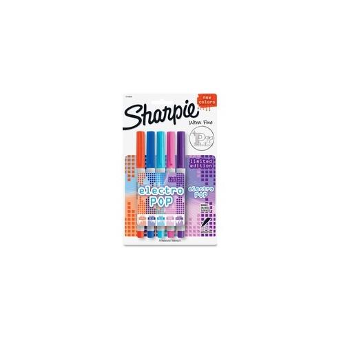 Sharpie Electro Pop Permanent Markers - Ultra Fine Marker Point - Ultra Violet, Optic Orange, Techno Blue, Nano Blue, Electric Pink - 5 / Set