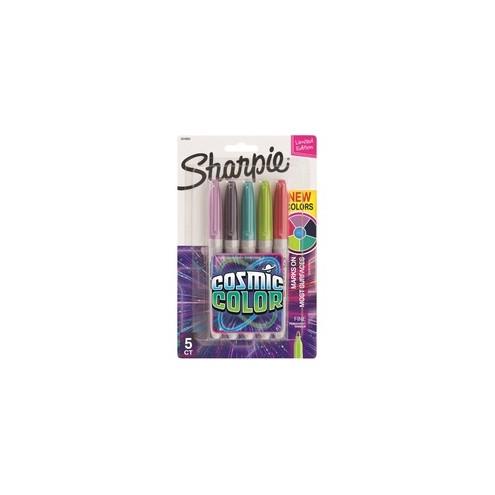 Sharpie ?Cosmic Color Permanent Markers - Fine Marker Point - Boysenberry, Navy, Aqua, Venus Green, Jupiter Red - 5 / Pack