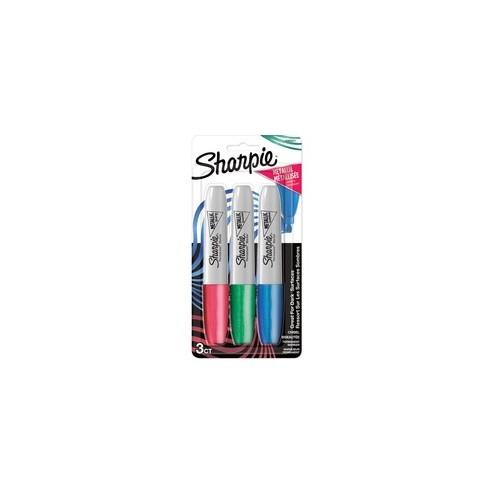 Sanford Metallic Ink Chisel Tip Permanent Markers - Chisel Marker Point Style - Multi - 3 / Pack