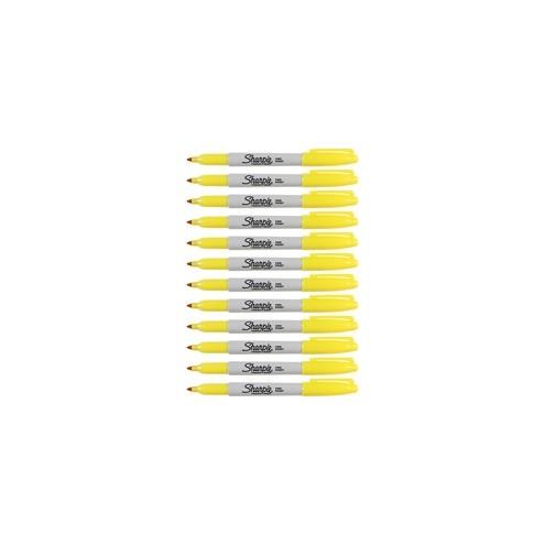 Sharpie Fine Point Permanent Marker - Fine Marker Point - Yellow Alcohol Based Ink - 12 / Box