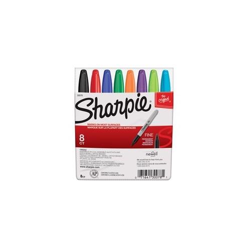 Sharpie Fine Point Permanent Marker - Fine Marker Point - Black, Blue, Brown, Green, Orange, Purple, Red, Yellow Alcohol Based Ink - 8 / Set