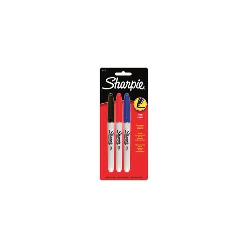 Sharpie Fine Point Permanent Marker - Fine Marker Point - Black, Blue, Red Alcohol Based Ink - 3 / Pack