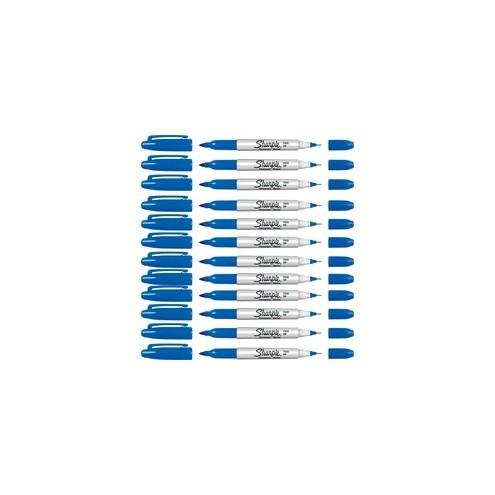 Sharpie Twin-Tip Permanent Markers - Fine, Ultra Fine Marker Point - Blue Alcohol Based Ink - 12 / Box