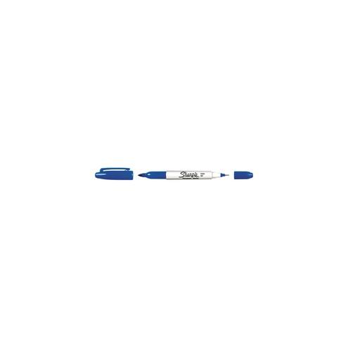 Sharpie Twin Tip Permanent Marker - Fine, Ultra Fine Marker Point - Blue Alcohol Based Ink - 1 Each