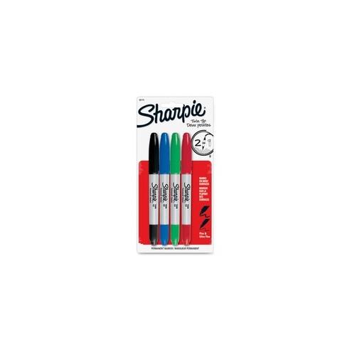 Sharpie Twin Tip Permant Maker - Ultra Fine, Fine Marker Point - 1 mm, 0.3 mm Marker Point Size - Black, Red, Blue, Green