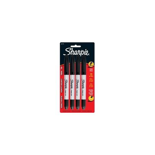 Sharpie Twin Tip Permanent Marker - Fine, Ultra Fine Marker Point - Black - 4 / Pack