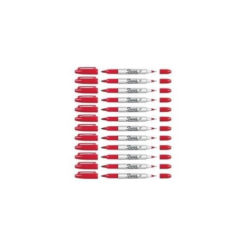 Sharpie Twin Tip Markers - Fine, Ultra Fine Marker Point - Red Alcohol Based Ink - 12 / Box