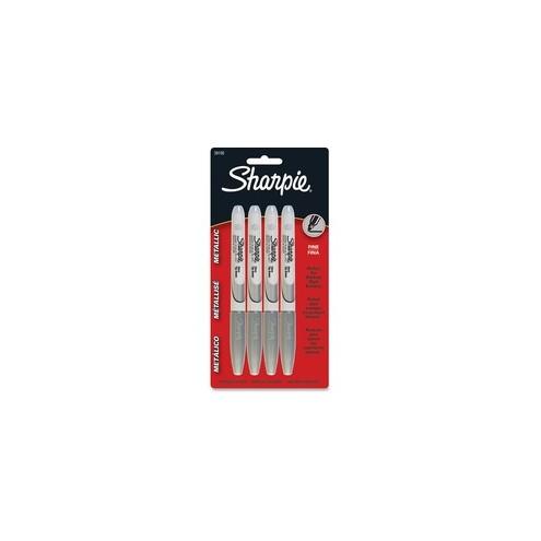 Sharpie Metallic Permanent Markers - Fine Marker Point - 0.5 mm Marker Point Size - Silver - Silver Barrel - 4 / Pack