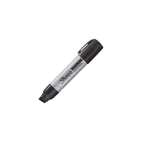 Sharpie Magnum Black Permanent Marker - Jumbo Marker Point - 15.87 mm Marker Point Size - Chisel Marker Point Style - Black - Silver Plastic Barrel - 1 Each