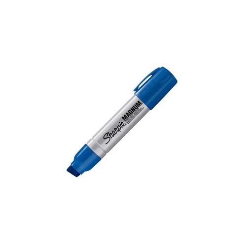 Sharpie Magnum Black Permanent Marker - 15.87 mm Marker Point Size - Chisel Marker Point Style - Blue - Silver Plastic Barrel - 1 Each