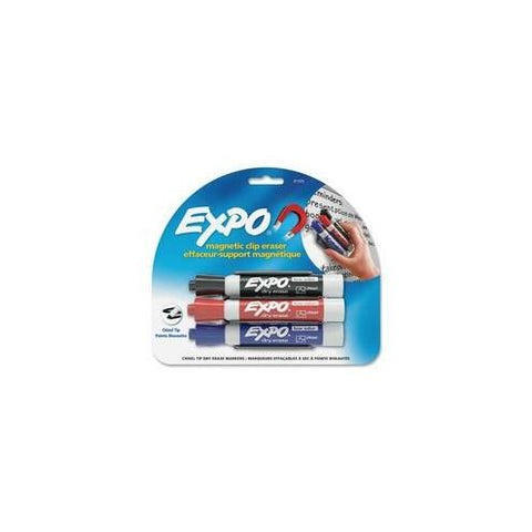 Expo Magnetic Clip Eraser - Chisel Marker Point Style - Red, Blue, Black