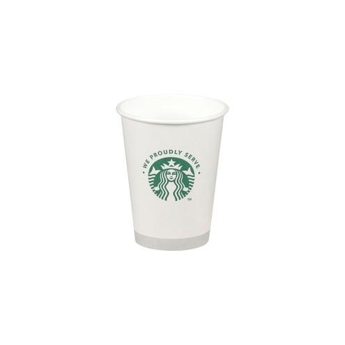 We Proudly Serve Branded Hot Cups - 12 fl oz - 1000 / Carton - White, Green - Paper - Hot Drink, Beverage, Cappuccino, Coffee, Tea, Hot Chocolate