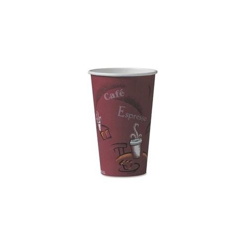 Solo Bistro Design Disposable Paper Cups - 16 fl oz - 50 / Pack - Maroon - Polyethylene - Hot Drink, Coffee, Tea, Cocoa