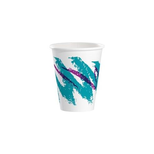 Solo Cup Jazz 8 oz. Hot Cup - 12 fl oz - 1000 / Carton - White, Blue - Polyethylene, Paper - Beverage, Coffee, Tea, Cocoa