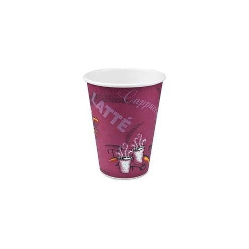 Solo Bistro Design Disposable Paper Cups - 12 fl oz - 1000 / Carton - Maroon - Paper - Beverage, Hot Drink, Cold Drink, Coffee, Tea, Cocoa