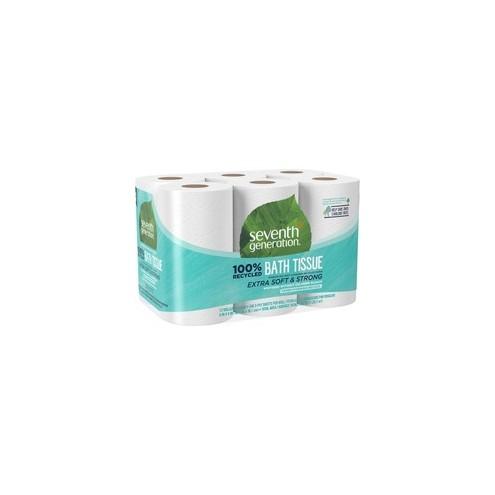 Seventh Generation 100% Recycled Bathroom Tissue - 2 Ply - 4" x 4" - 240 Sheets/Roll - White - Paper - Hypoallergenic, Dye-free, Fragrance-free, Non-chlorine Bleached - For Restroom - 12 / Pack