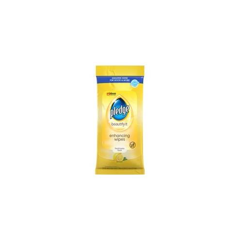 Pledge Lemon Scent Enhancing Wipes - Wipe - Lemon Scent - 7" Width x 10" Length - 24 / Pack - 12 / Carton - White