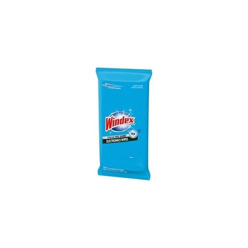 Windex&reg; Electronics Wipes - For Electronic Equipment - Residue-free - 25 / Pack - 12 / Carton - Blue