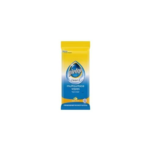 Pledge Multi Surface Cleaner Wipes - Wipe - Citrus Scent - 7" Width x 8" LengthPouch - 25 / Pack - White