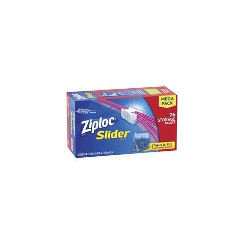 Ziploc&reg; Slider Quart Storage Bags - 1 quart - 7" Width x 7.44" Length - Clear - Plastic - 76/Box - Food