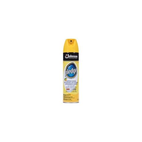 Pledge Lemon Clean Furniture Spray - Aerosol - 13.8 fl oz (0.4 quart) - Lemon Clean Scent - 6 / Carton - Off White