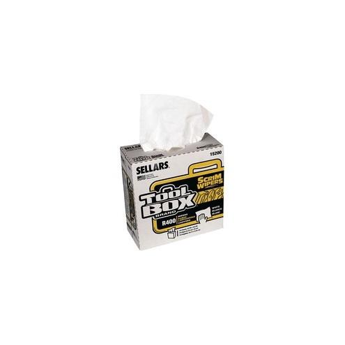 TOOLBOX 4-Ply Scrim Reinforced Pop Up Wipers - Ready-To-Use Wipe16" Width x 10" Length - 175 / Box - 8 Box - White