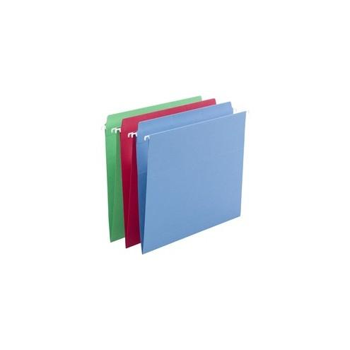 Smead FasTab Hanging File Folders - Letter - 8 1/2" x 11" Sheet Size - Straight Tab Cut - Assorted Position Tab Position - 11 pt. Folder Thickness - Stock - Blue, Green, Red - Recycled - 18 / Box