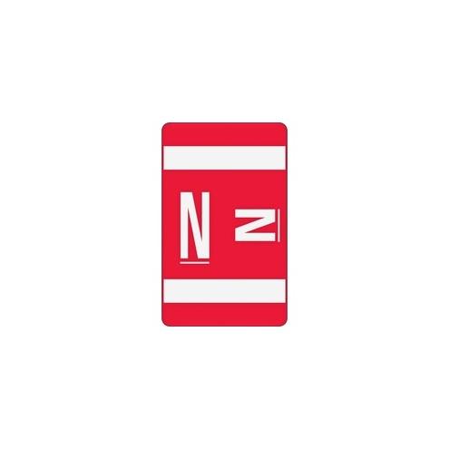 Smead AlphaZ ACCS Color-Coded Labels - "N" - 1" Width x 1 5/8" Length - Red - 10 / Sheet - 100 / Pack