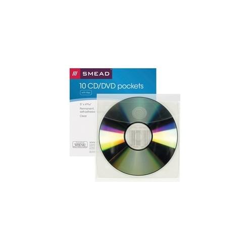 Smead Self-Adhesive CD/DVD Pockets - 4.9" Height x 5" Width - Clear - Poly - 10 / Pack