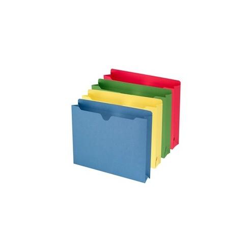 Smead File Jackets - Letter - 8 1/2" x 11" Sheet Size - 2" Expansion - Straight Tab Cut - 11 pt. Folder Thickness - Blue, Green, Red, Yellow - 1.86 oz - Recycled - 50 / Box