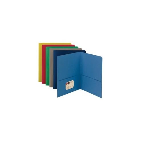 Smead 2-Pocket Folders - Letter - 8 1/2" x 11" Sheet Size - 2 Pocket(s) - 11 pt. Folder Thickness - Leatherette - Blue, Dark Blue, Gray, Green, Red, Yellow - 1.76 oz - Recycled - 25 / Box