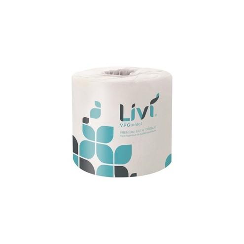 Livi Leaf VPG Bath Tissue - 2 Ply - 4.49" x 3.98" - 500 Sheets/Roll - White - Virgin Fiber - Embossed, Absorbent - For Office Building, Restroom - 80 / Carton