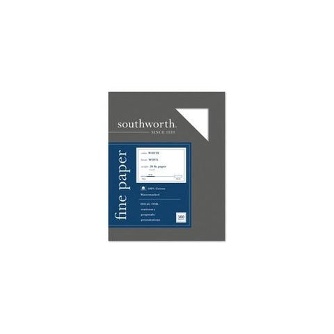 Southworth 100% Cotton Business Paper - Letter - 8 1/2" x 11" - 20 lb Basis Weight - Wove - 500 / Box - White