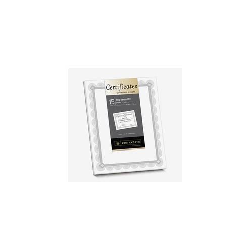 Southworth Foil Enhanced Certificates - Spiro Design - 66lb - 8.5" x 11" - Inkjet, Laser Compatible - White, Silver - 15 Certificates / Pack