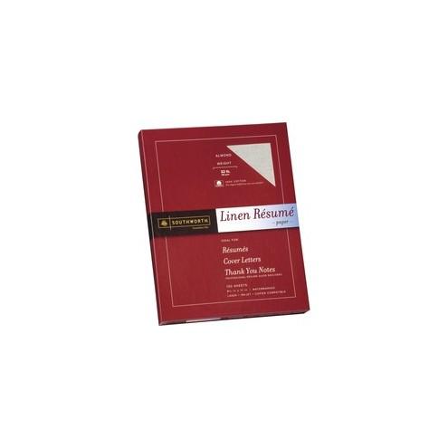 Southworth Premium Inkjet, Laser Print Copy & Multipurpose Paper - 100% Recycled - Letter - 8 1/2" x 11" - 32 lb Basis Weight - Linen - 100 / Box - Almond