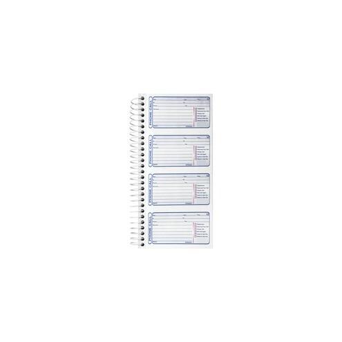 Sparco 4CPP Carbonless Telephone Message Book - 400 Sheet(s) - Spiral Bound - 2 PartCarbonless Copy - 2.75" x 4.75" Form Size - 5 1/4" x 11" Sheet Size - White - Blue Print Color - 1 / Each