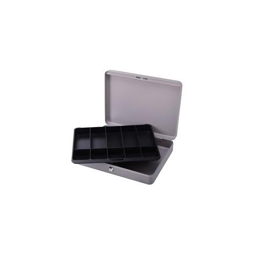 Sparco All-Steel Locking Cash Box with Tray - 5 Bill - 5 Coin - Steel - Gray - 2" Height x 10.5" Width x 15" Depth