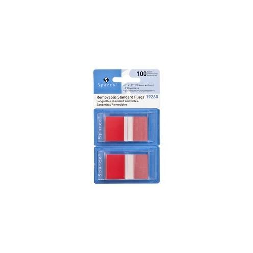 Sparco Removable Standard Flags in Dispenser - 100 x Red - 1.75" x 1" - Rectangle - Red - See-through, Self-adhesive, Removable - 1 / Pack