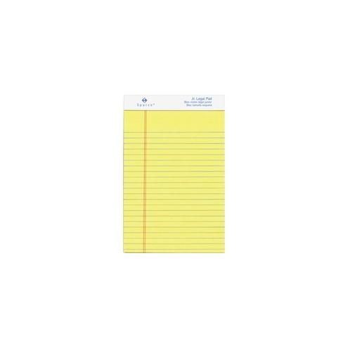 Sparco Junior Legal - Ruled Canary Writing Pads - Jr.Legal - 50 Sheets - Glue - 0.28" Ruled - Unruled - 16 lb Basis Weight - 5" x 8" - Canary Paper - Micro Perforated - 1Dozen