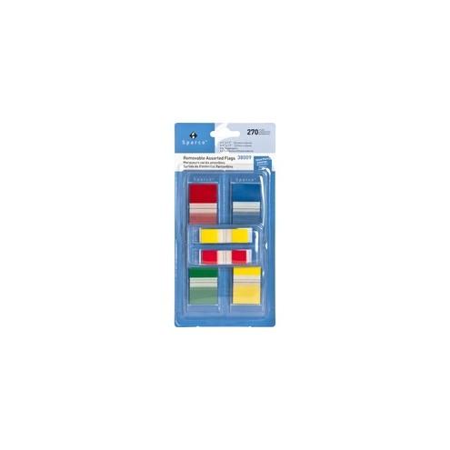 Sparco Removable Flags Combo Pack - 1" , 0.50" - Rectangle - Assorted - Self-adhesive - 270 / Pack