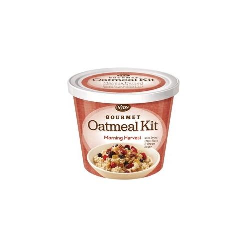 Njoy Morning Harvest Gourmet Toppings Oatmeal Kit - Resealable Lid, Individually Wrapped - Mixed Fruit, Mixed Nut, Brown Sugar, Morning Harvest - Cup - 1 Serving Cup - 8 / Carton