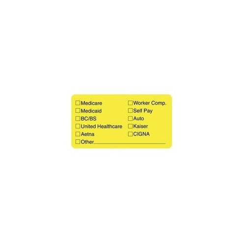 Tabbies Medical Office Insurance Check Labels - 1 3/4" Width x 3 1/4" Length - Yellow - 250 / Roll