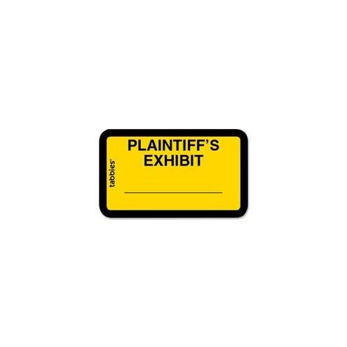 Tabbies Plaintiff's Exhibit Legal File Labels - 1 5/8" Width x 1" Length - Yellow - 252 / Pack