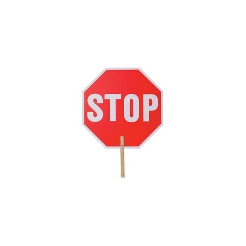 Tatco Handheld Stop Sign - 1 Each - Stop Print/Message - 18" Width x 18" Height - White Print/Message Color - Weather Proof, Long Lasting, Lightweight, Comfortable Grip - Wood - Red