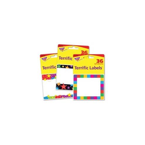 Trend Terrific Labels Colorful Assorted Name Tags - Self-adhesive Adhesive Length - Rectangle - Multicolor - 108 / Pack